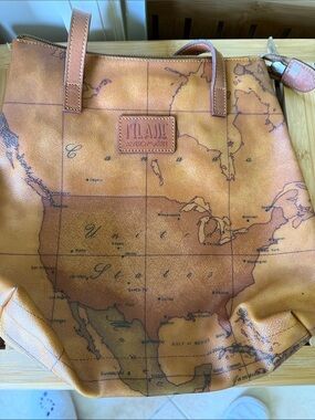 Alviero Martini Map-Print Messenger Bag in Tan and Brown